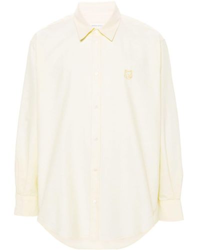 Maison Kitsuné Contour Fox Head-embroidery Cotton Shirt - White