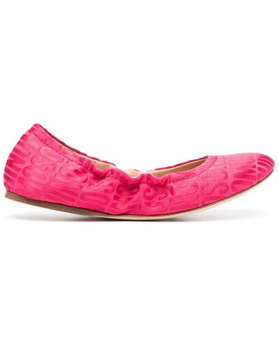 Moschino Logo-jacquard Satin Ballerina Shoes - Pink