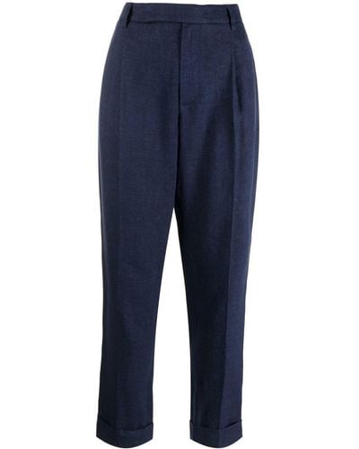 Ralph Lauren Collection Pantalon taille-haute à ourlet retroussé - Bleu