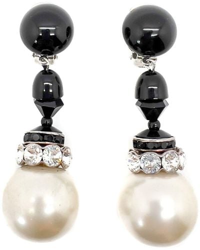 JENNIFER GIBSON JEWELLERY Vintage Giant Pearl Monochrome Drop Earrings 1970s - Black