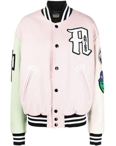 Aries Logo-patch Colour-block Varsity Jacket - Pink