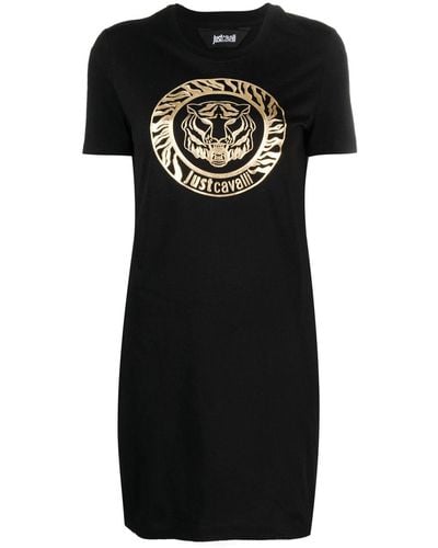 Just Cavalli Logo-flocked Cotton T-shirt Dress - Black