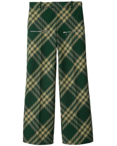 Burberry Pantalon de costume en laine à carreaux - Vert