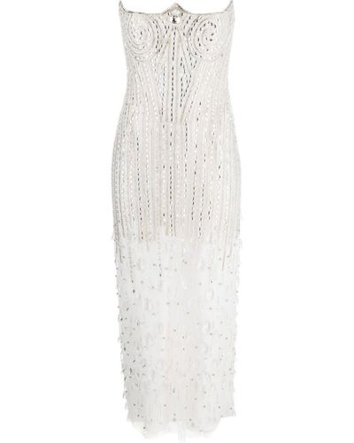 Cristina Savulescu Noble Jewel Crystal-embellished Strapless Midi Dress - White