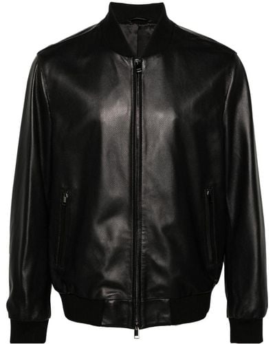 Brioni Perforated Leather Jacket - Black