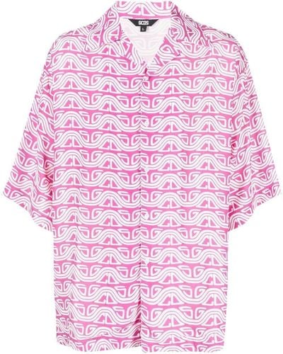 Gcds Wave Printed Bowling Shirt - Pink