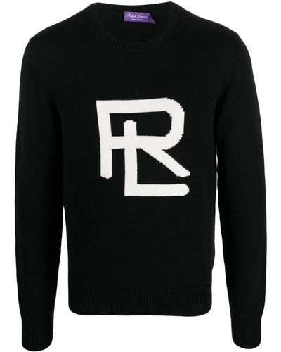 Ralph Lauren Purple Label Logo-intarsia Wool Jumper - Black