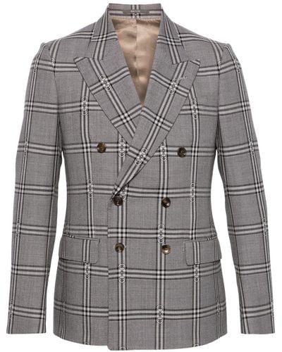 Gucci Horsebit plaid-check wool blazer - Grau