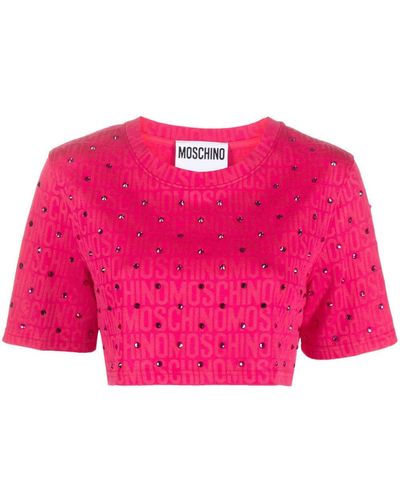 Moschino T-shirt crop con stampa - Rosa
