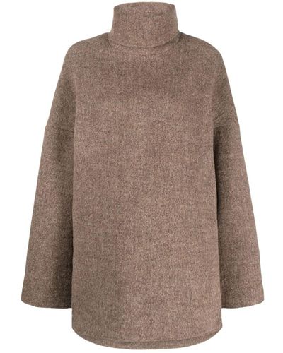Gauchère Roll-neck Drop-shoulder Sweater - Brown