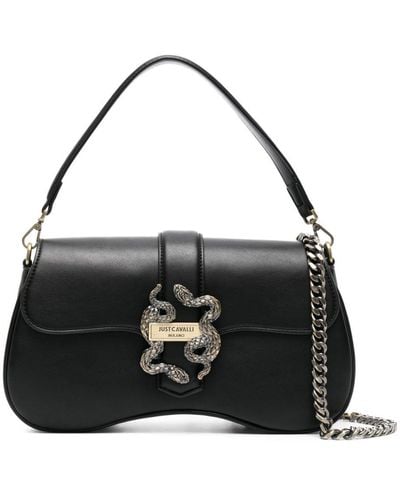 Just Cavalli Metallic Snake-detail Leather Crossbody Bag - Black