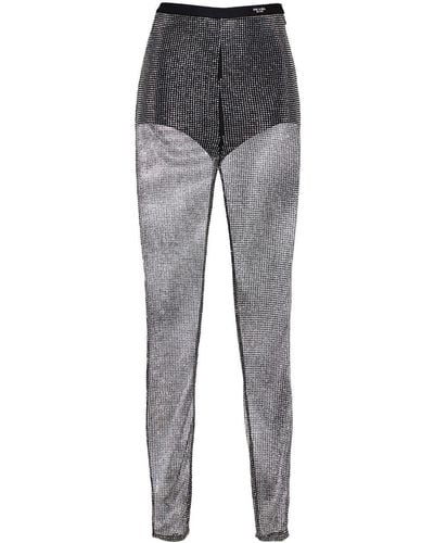 Prada Rhinestone-embellished Mesh Pants - Grey