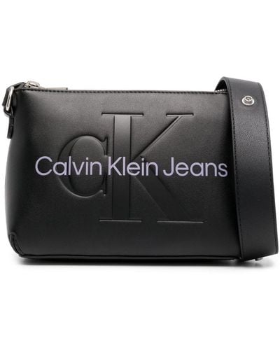 Calvin Klein Embossed-logo Faux-leather Crossbody Bag - Black
