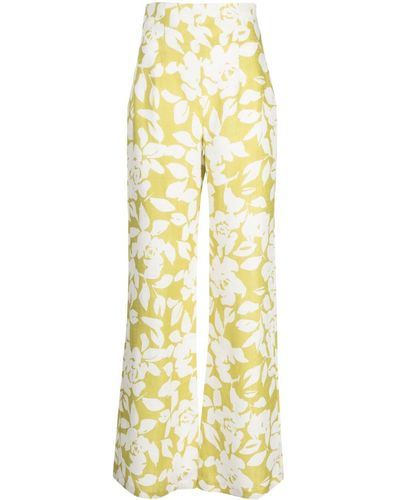 Bambah Green Lilly Flared Linen Pants - Yellow