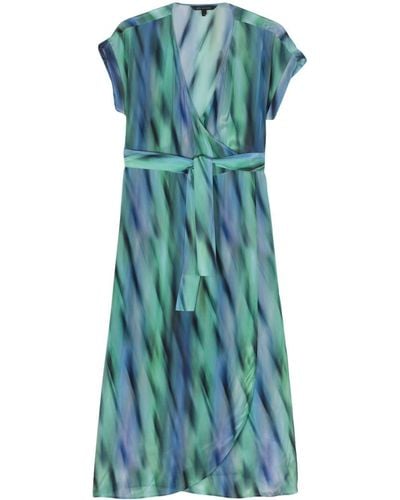 Armani Exchange Graphic-print Belted Maxi Dress - Blue