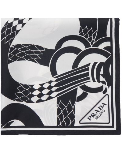 Prada Snake-print Twill Scarf - White