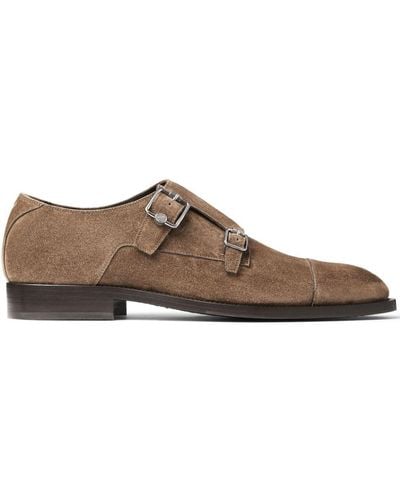 Jimmy Choo Finnion Suede Monk Shoes - Brown