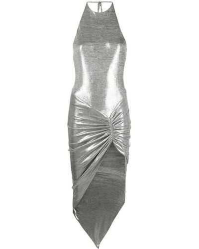 Alexandre Vauthier Metallic-effect Asymmetric Draped Midi Dress - Gray