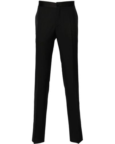 Canali Satin-trim Wool Tailored Trousers - Black