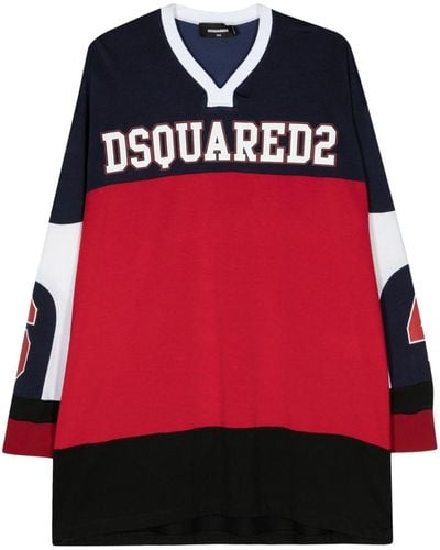 DSquared² T-shirt Met Colourblocking En Logoprint - Rood