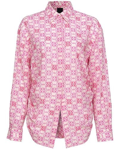 Pinko Camisa de muselina con monograma y bordado - Rosa