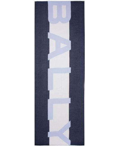 Bally Ausgefranster Schal mit Intarsien-Logo - Blau