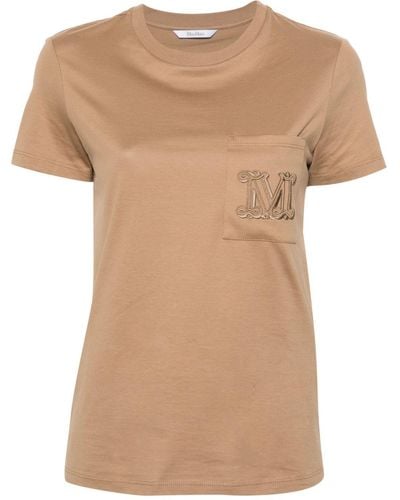 Max Mara Logo-embroidered Cotton T-shirt - Natural