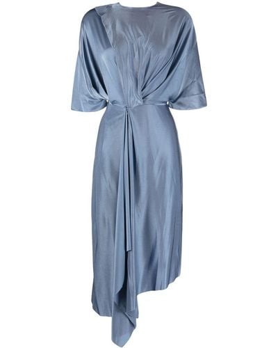 Victoria Beckham Gathered-detail Short-sleeve Dress - Blue