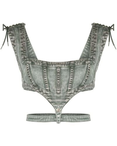 Jean Paul Gaultier Haut-corset en jean à détail de laçage - Gris