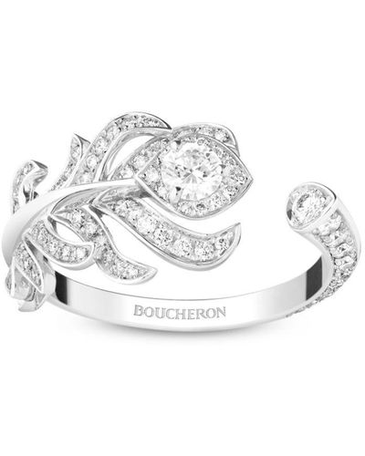 Boucheron 18kt White Gold Plume De Paon Small Diamond Ring