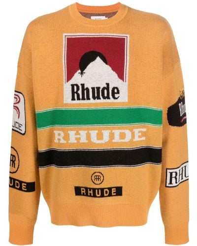 Rhude Intarsia-knit Crew Neck Sweater - Orange