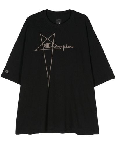 Rick Owens X Champion T-shirt Met Geborduurd Logo - Zwart