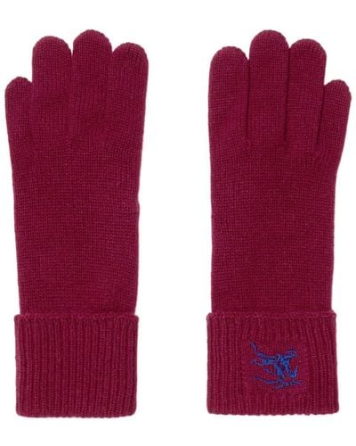 Burberry Ekd-embroidered Cashmere-blend Gloves - Purple