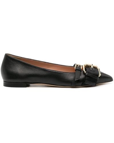 Moschino Buckled-straps Leather Ballerina Shoes - Black