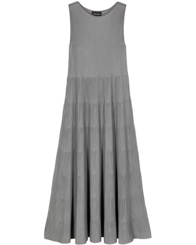 Emporio Armani Sleeveless Ribbed Midi Dress - Gray