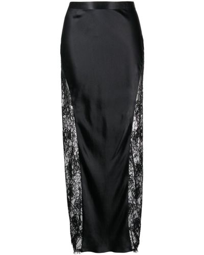 Fleur du Mal Floral Lace Silk Maxi Skirt - Black