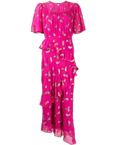 Saloni Silk Embroidered-motif Midi Dress - Pink