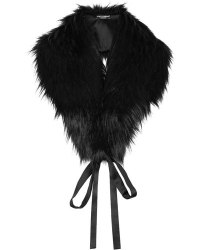Dolce & Gabbana Ribbon-fastening Faux-fur Scarf - Black