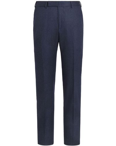 Zegna Wool Flannel Tailored Pants - Blue