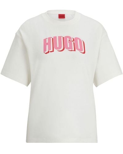 HUGO T-shirt en coton à logo imprimé - Blanc
