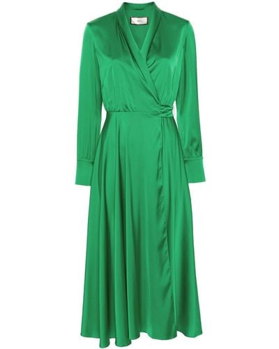 Nissa Wrap Satin Midi Dress - Green