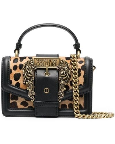 Versace Barocco Buckle Leopard-print Tote Bag - Black