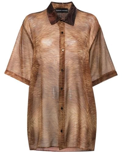 BARBARA BOLOGNA Abstract-print Semi-sheer Shirt - Brown