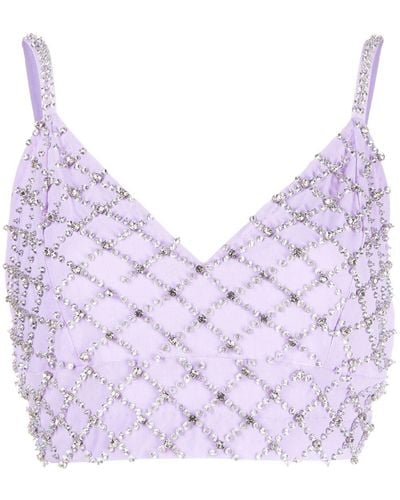 P.A.R.O.S.H. Crystal Embellished Crop Top - Purple