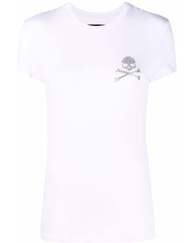 Philipp Plein Camiseta con calavera en strass - Blanco