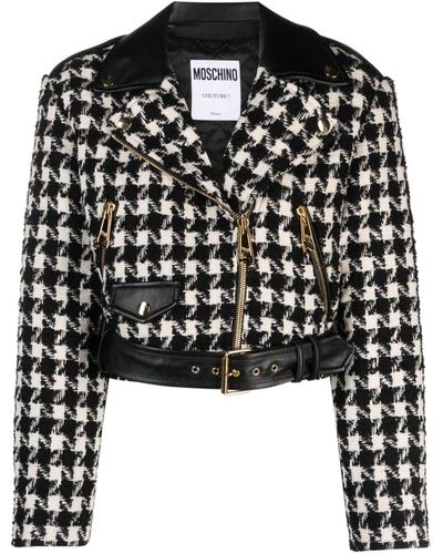 Moschino Houndstooth-pattern Zip-up Jacket - Black