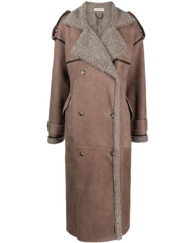 The Mannei Shearling-lining Double-breasted Coat - Brown