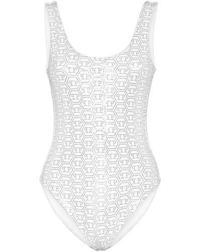 Philipp Plein Embellished Monogram Swimsuit - White