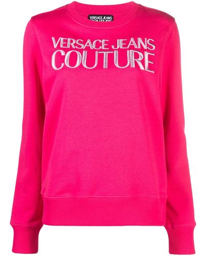 Versace Jeans Couture Logo-Embroidered Cotton Sweatshirt - Pink