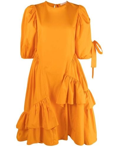 Cecilie Bahnsen Danita Ruffle-trim Cotton Dress - Orange